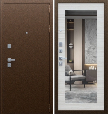 Дверь Спартак с зеркалом Акация Светлая Поперечная