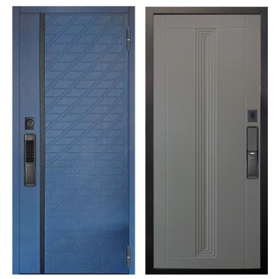 Фото Входная дверь Аргус SMART Тори синий софт \ Вертикаль Роял вуд серый
